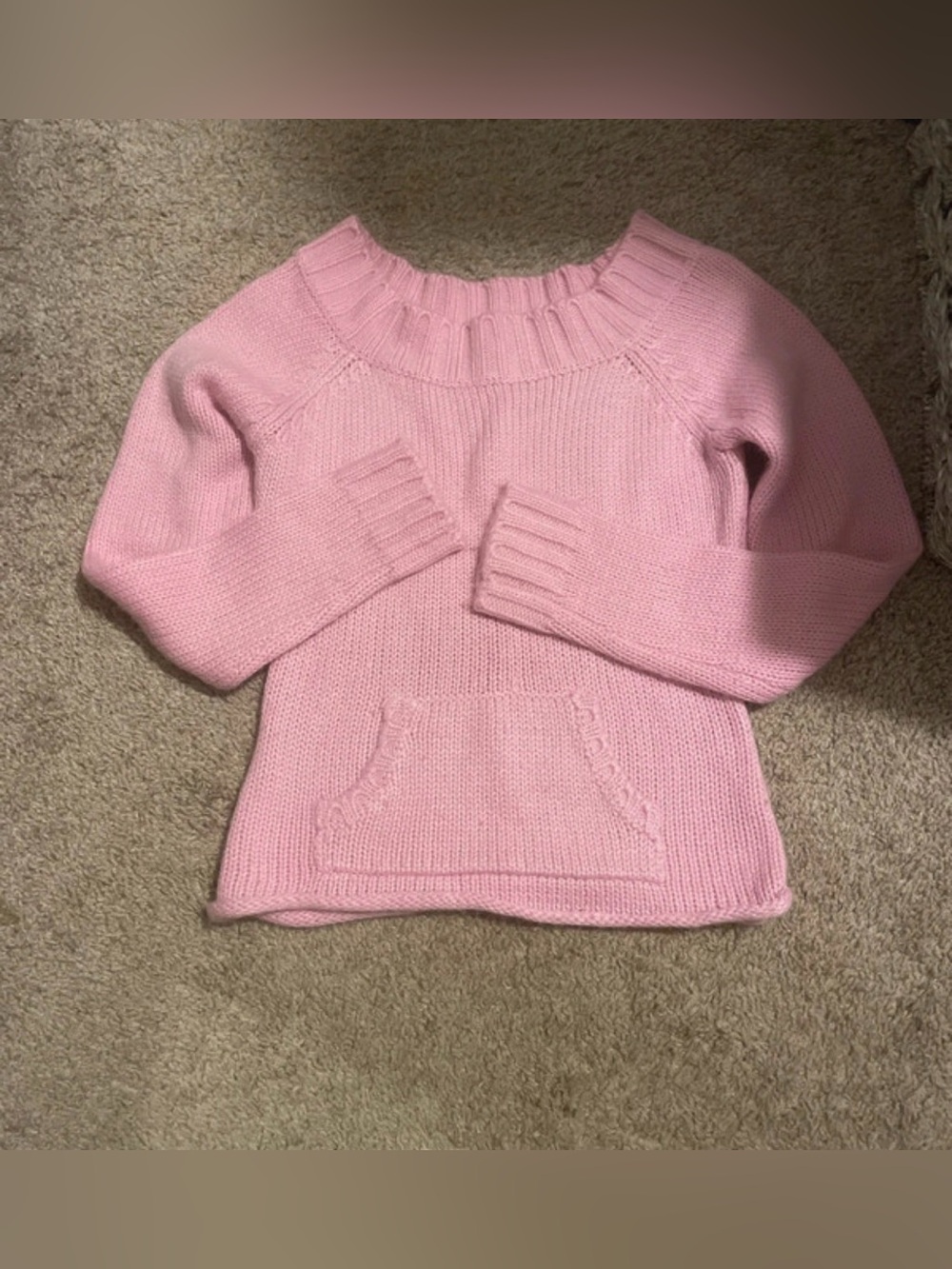 Energie Juniors Light Pink Knit Off Shoulder Sweater with Kangaroo Front Pocket